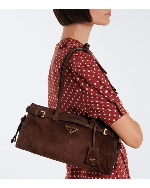 Prada Brown Bonnie Mini Suede Top-Handle Bag