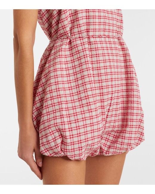 Faithfull The Brand Pink Riatto Checked Cotton Romper