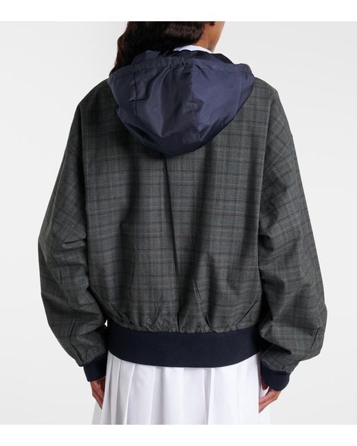 Prada Black Checked Hooded Virgin Wool Jacket
