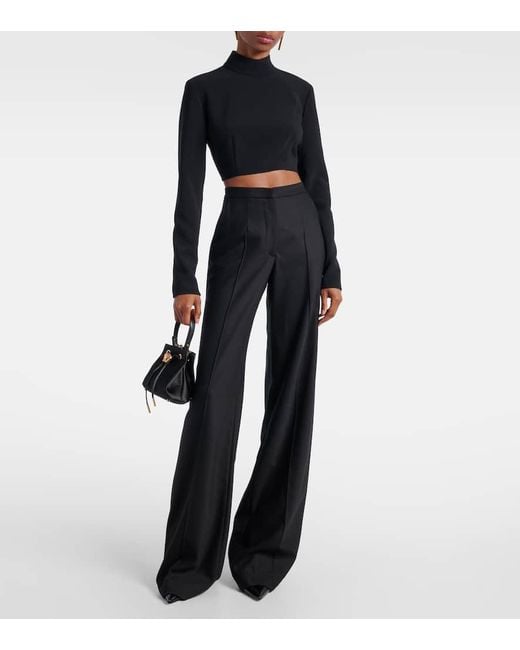 Costarellos Blue Pleated Wool-Blend Wide-Leg Pants