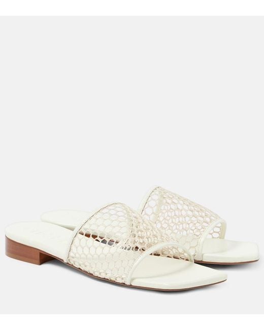 Souliers Martinez White Chica Leather-Trimmed Mesh Slides