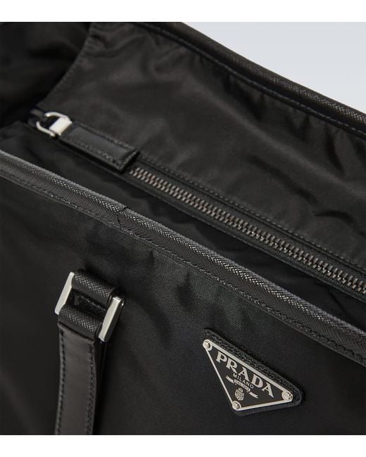 Prada Black Re-Nylon Leather-Trimmed Tote Bag for men