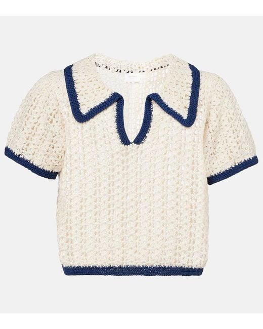 Anna Kosturova White Coastal Crochet Cotton Polo Shirt