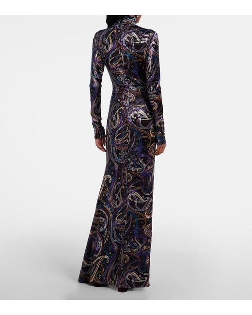 Etro Blue Sequined Turtleneck Gown