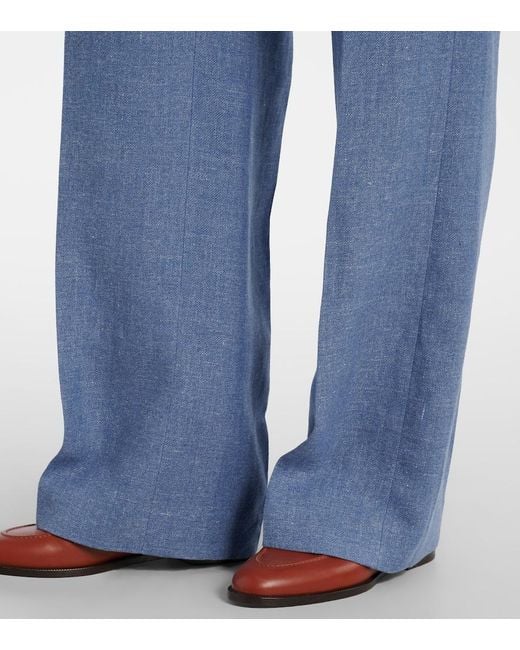 Polo Ralph Lauren Blue Linen And Cotton Twill Wide-Leg Pants