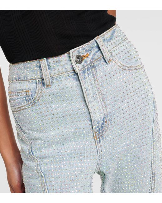 Self-Portrait Blue Embellished High-rise Straight Jeans
