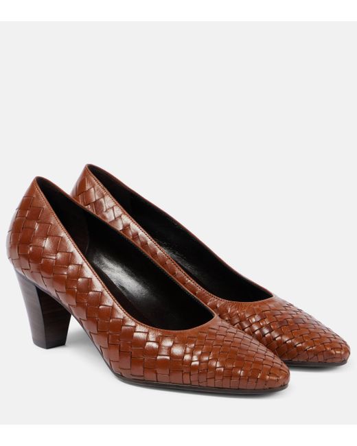 The Row Brown Charlotte 65 Braided Leather Pumps