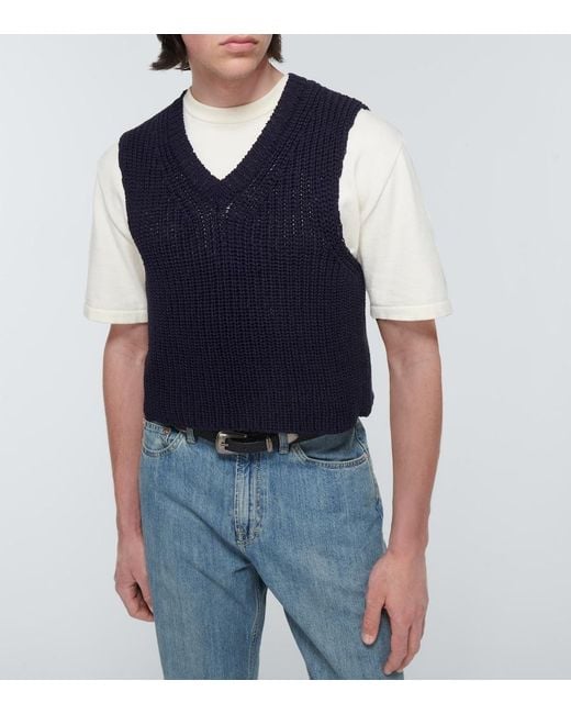 Our Legacy Blue Intact Ribbed-Knit Cotton Sweater Vest for men