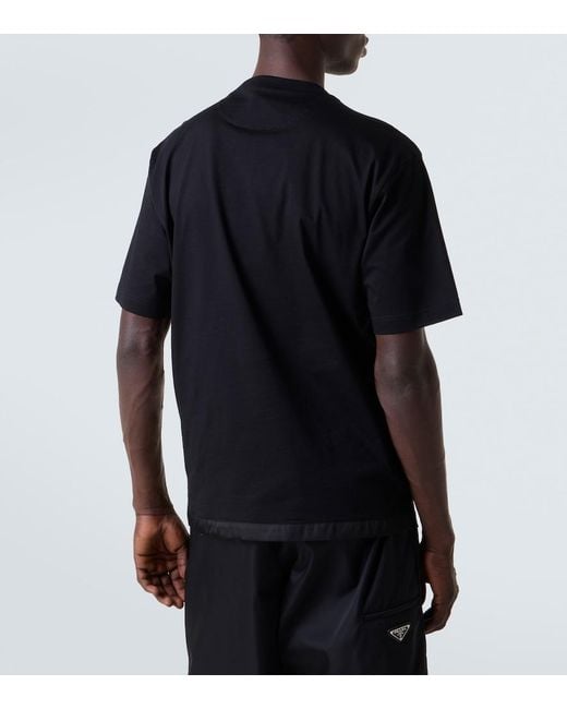 Prada Black Cotton And Re-Nylon Pocket T-Shirt for men