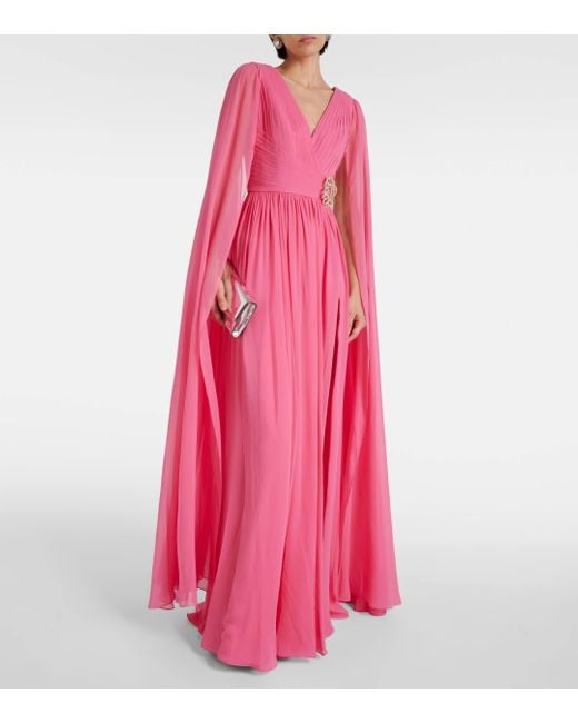 Robe longue en soie a ornements Elie Saab en coloris Pink