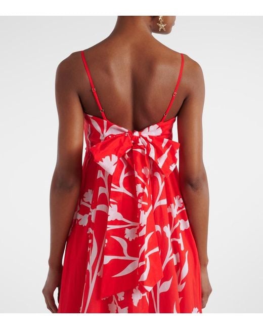 Juliet Dunn Red Printed Scalloped Cotton Midi Dress