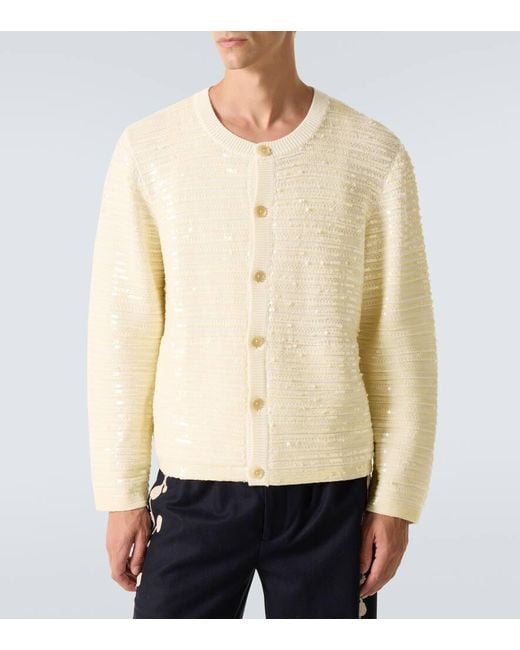 Bode Natural Sequin Spotlight Embellished Wool Cardigan for men