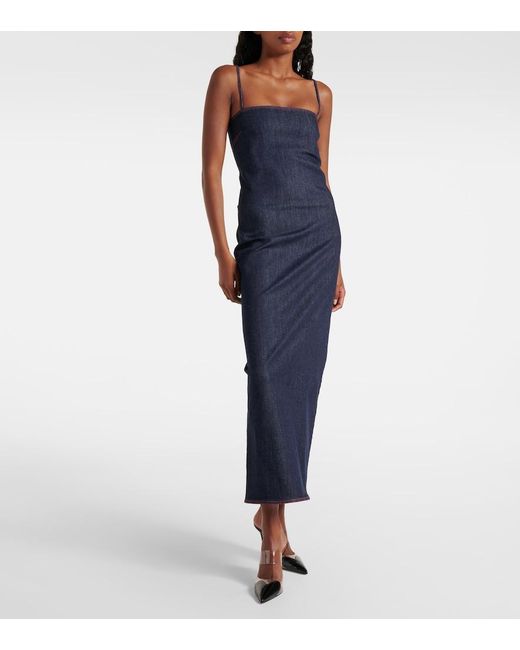 Alaïa Blue Dark Stretch Denim Dress With Shoulder Straps