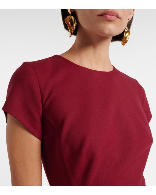 Oscar de la Renta Red Floral-Applique Wool-Blend Crepe Maxi Dress