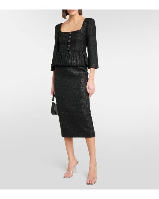 Self-Portrait Peplum Boucle Midi Dress in Black | Lyst