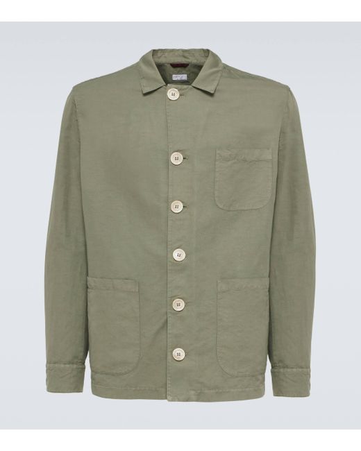 Brunello Cucinelli Green Linen And Cotton Overshirt for men