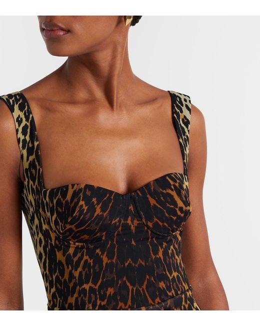 Alex Perry Brown Leopard-Print Mesh Gown