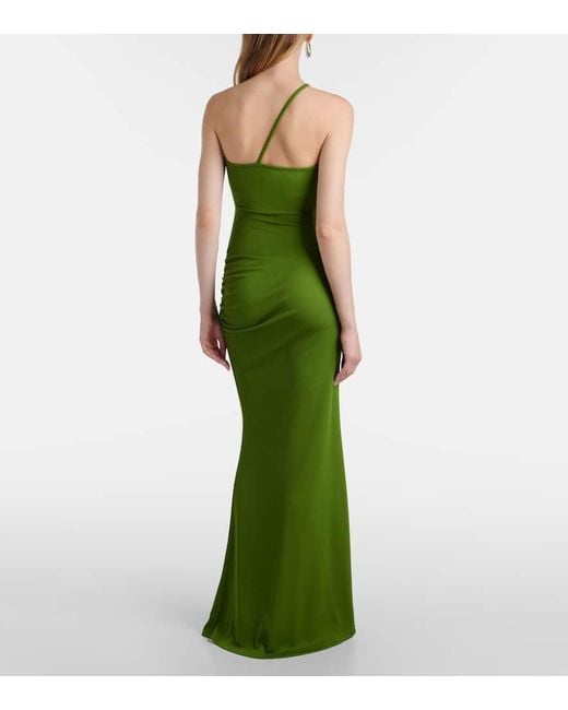 Christopher Esber Green Verziertes Maxikleid Crystal Pin Cutaway