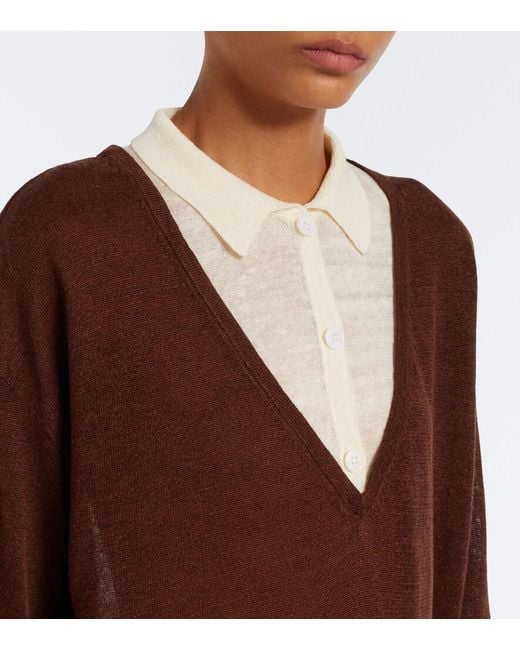 AYA MUSE Brown Eirae Paneled Linen-Blend Sweater