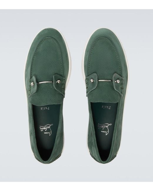 Christian Louboutin Green Chambeliboat Leather Slip-On Shoes for men