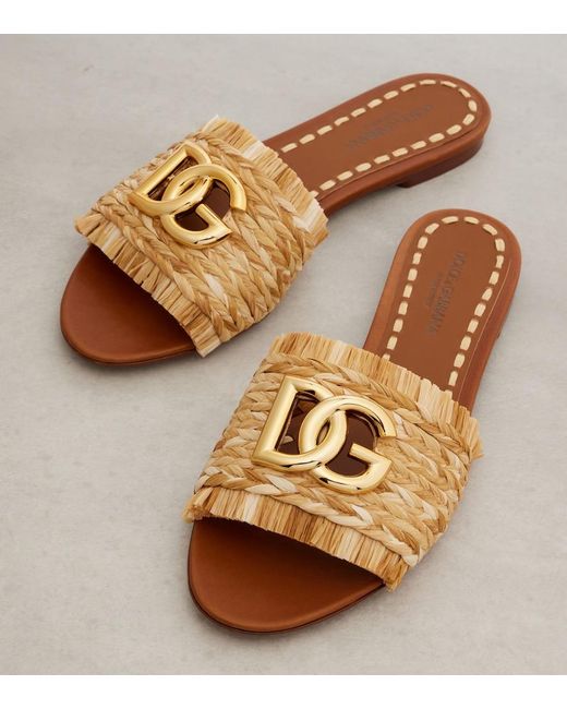 Dolce & Gabbana Natural Dg Raffia-Effect Slides