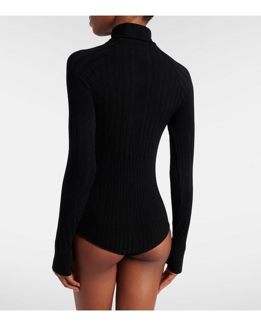 Perfect Moment Black Turtleneck Wool-Blend Jersey Bodysuit