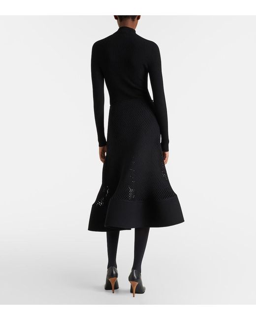 Alaïa Black Open-Knit Wool-Blend Midi Skirt