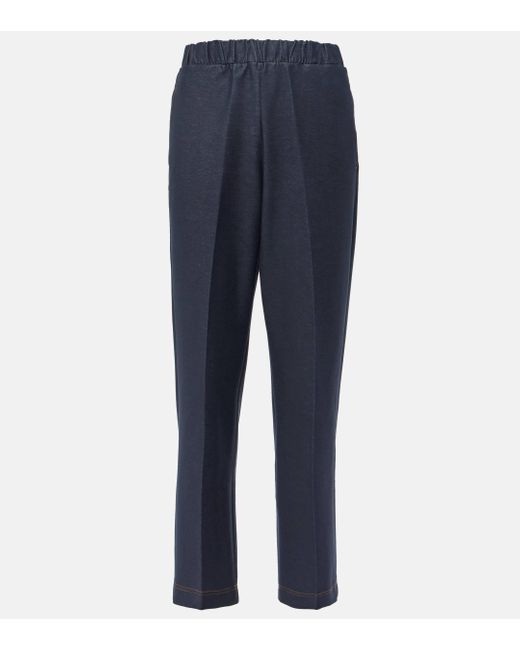 Max Mara Blue Ballata Cotton-blend Straight Pants