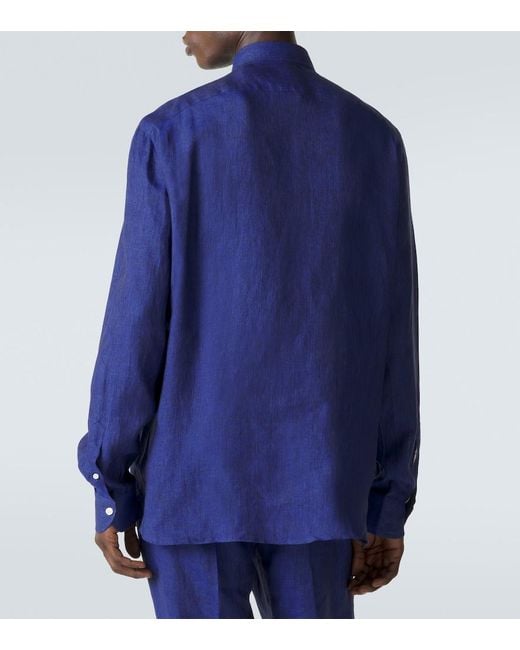 Rubinacci Blue Linen Shirt for men