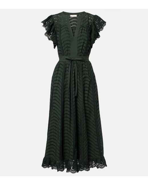 Ulla Johnson Green Olga Broderie Anglaise Cotton Midi Dress