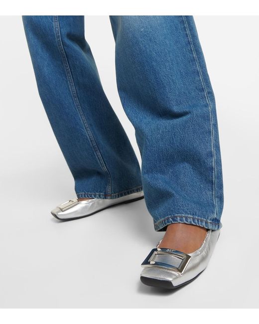 Roger Vivier White Viv' Pockette Metallic Leather Ballet Flats