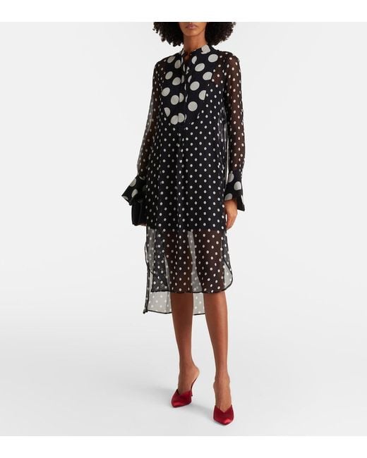 Nina Ricci Black Polka-Dot Semi-Sheer Silk Midi Dress