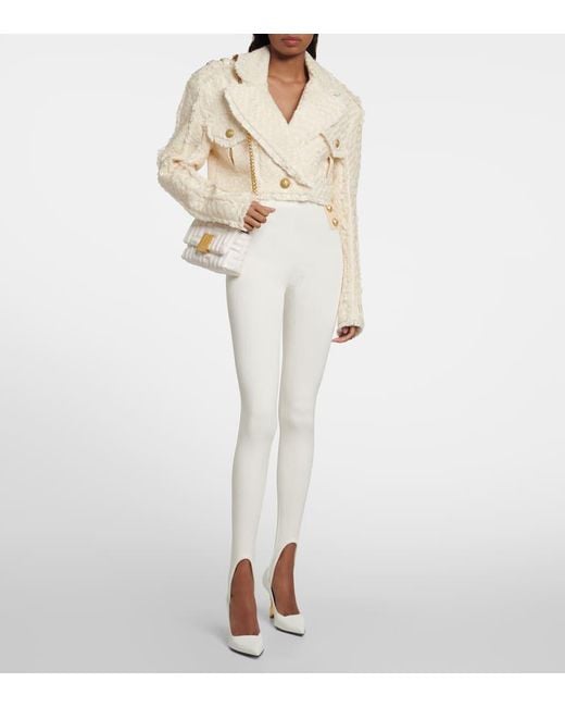 Leggings A Vita Alta Con Staffe di Balmain in Natural