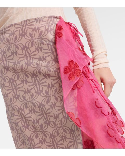 Dries Van Noten Pink Printed Silk-blend Muslin Wrap Skirt