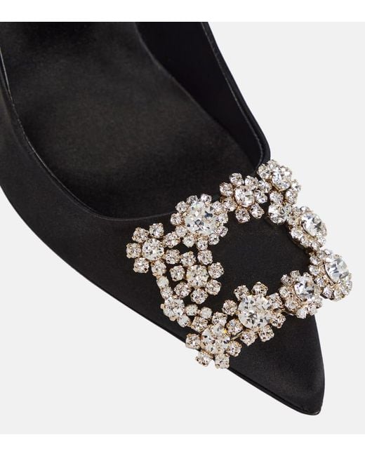Roger Vivier Black Flower Strass Satin Pumps