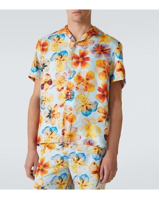 Orlebar Brown Blue Hibbert Floral Silk Bowling Shirt for men