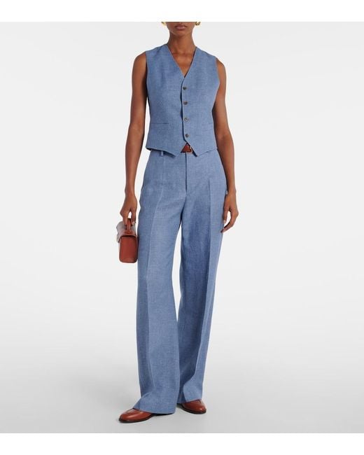 Polo Ralph Lauren Blue Linen And Cotton Twill Vest
