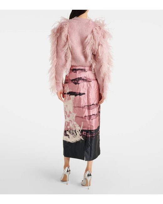 Erdem Pink Cardigan Aus Einem Mohairgemisch Mit Federn