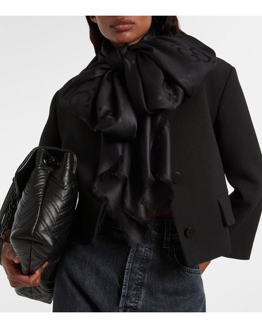 Gucci Black Gg Silk And Wool Jacquard Scarf
