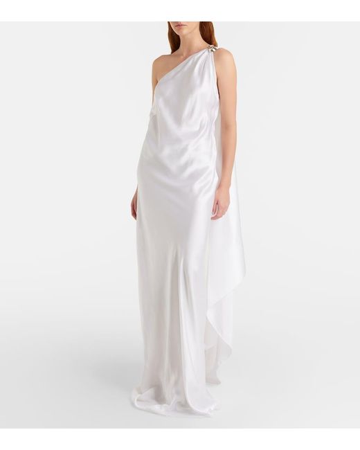 Ralph Lauren White Posie One-Shoulder Satin Gown