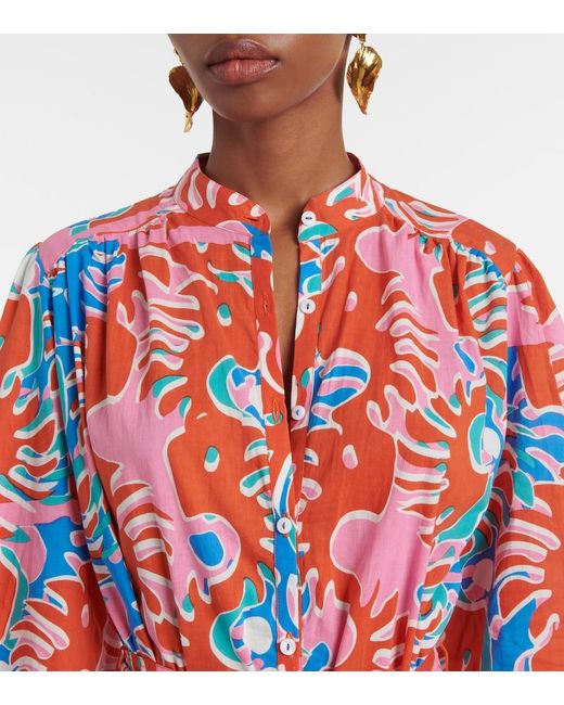Poupette Red Cathy Printed Cotton Shirt Dress