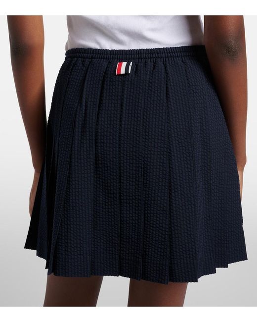 Thom Browne Blue Pleated Striped Wool Miniskirt