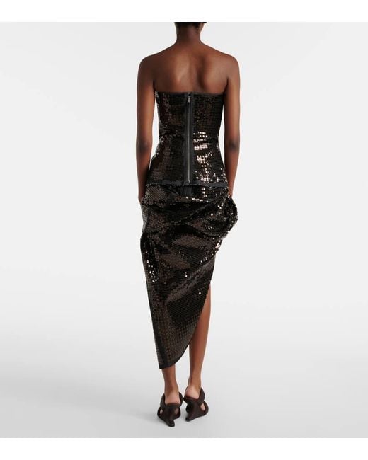 Rick Owens Black Draped Sequined Denim Midi Skirt