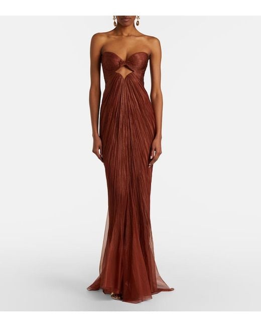 Maria Lucia Hohan Red Rachel Draped Silk Muslin Bustier Gown