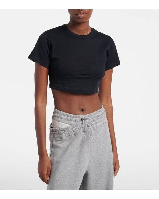 The Attico Black Cropped Cotton Jersey T-Shirt