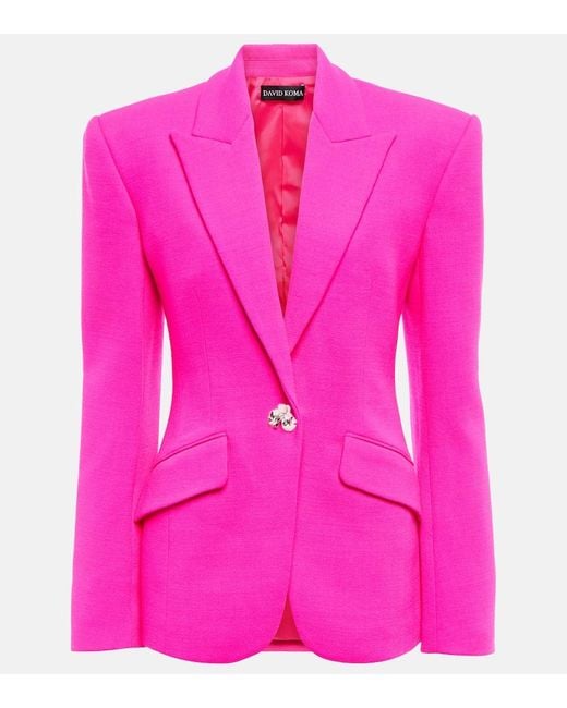 David Koma Pink Embellished Virgin Wool Blazer