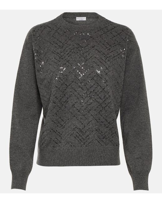 Brunello Cucinelli Gray Wool, Cashmere And Silk Sweater