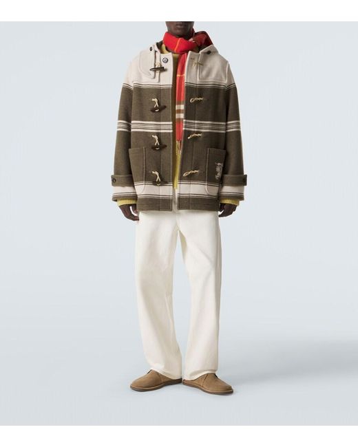 Burberry Green Striped Wool And Cotton-Blend Duffel Coat for men