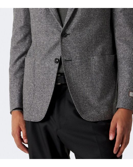 Canali Black Herringbone Wool And Cashmere Blazer for men