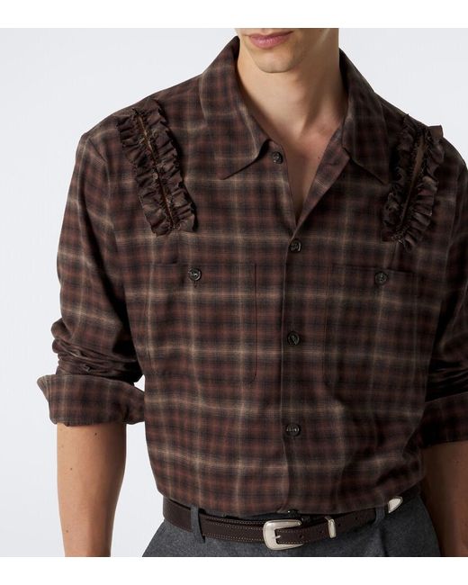 Simone Rocha Brown Ruffled Checked Cotton Flannel Shirt for men